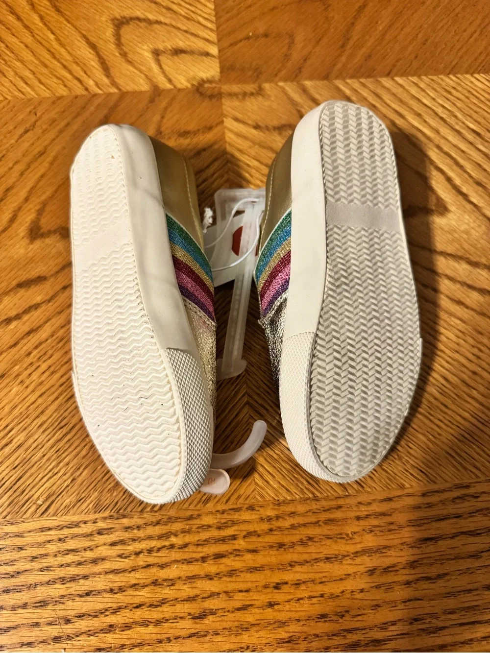 Cat & Jack Girls Metallic Gold Slip-On Sneakers with Rainbow Detail